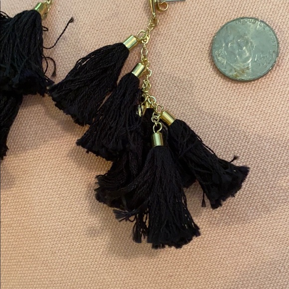 Black Stud Tassel Earrings - Picture 3 of 3
